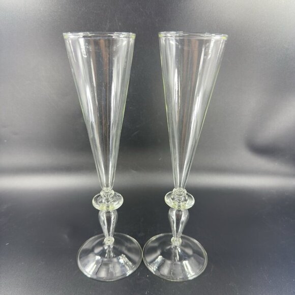 Venetian Clear Glass Champagne Flute Glasses Tall Elegant Delicate Italy Set 3 - Picture 14 of 16